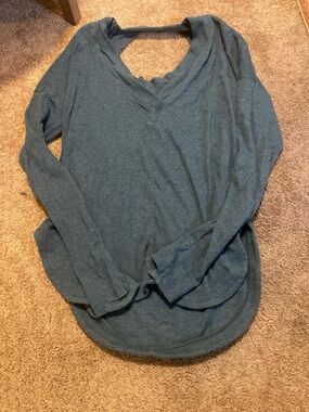Athleta Teal V-Neck Long-Sleeve Knit Pullover